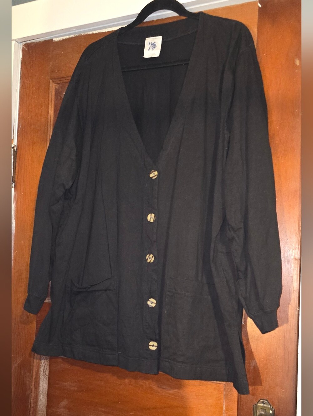 Just My Size Black Button-Front Cardigan